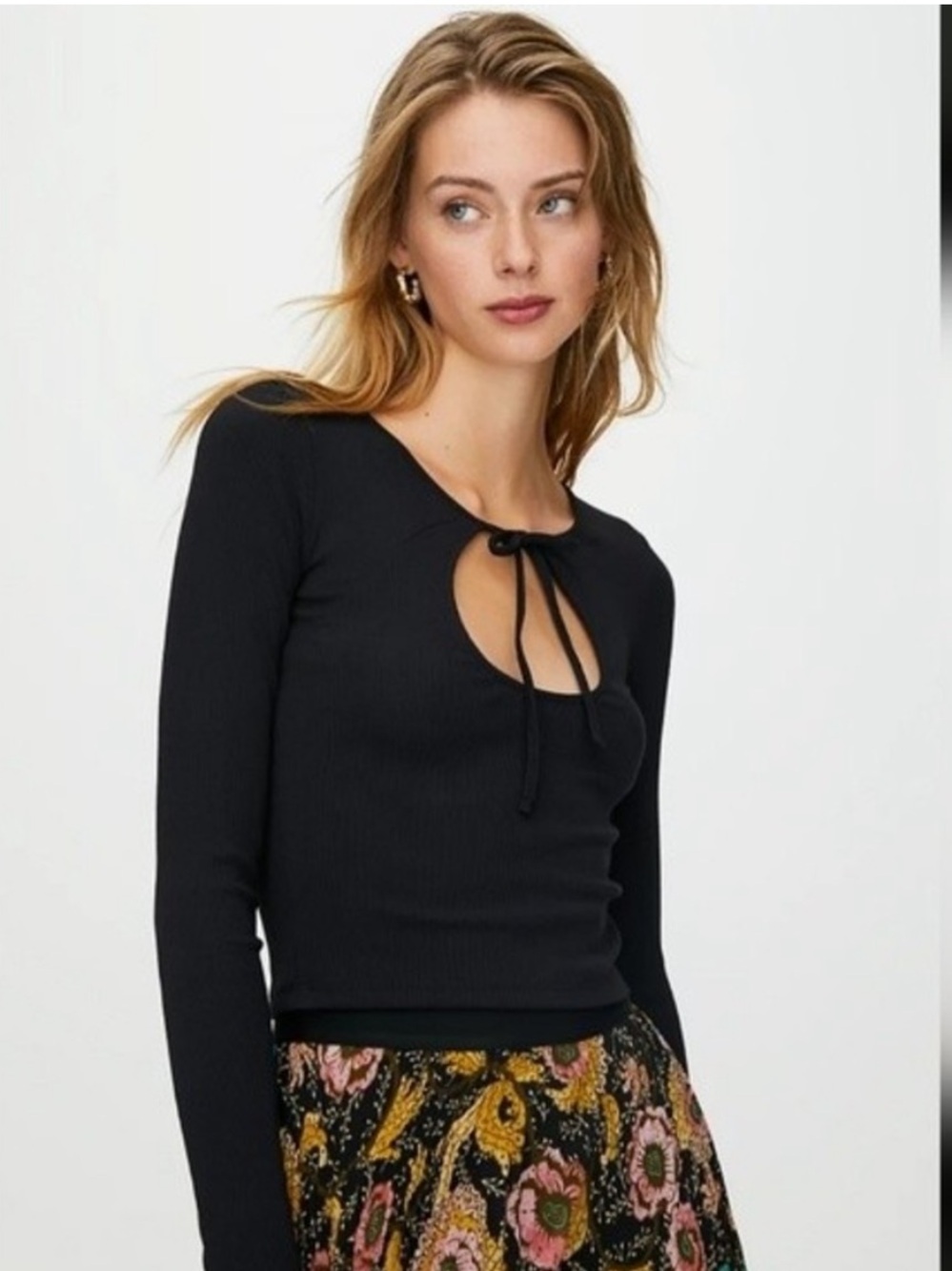 Wilfred Harlequin Keyhole Long Sleeve Top Fitted Minimalist Size Large